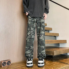 Threebooy Jeans Men straight Pants patchwork male jean camouflage Loose Fit Patchwork Streetwear Men's Trousers Denim Large size Hip Hop