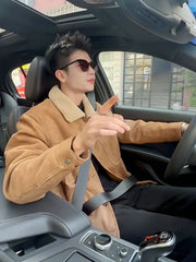 Threebooy Japan Style Cityboy Parkas Lamb Velvet Fur One-piece Jacket Men's Winter Suede Jacket Warm Thickened Workwear Outer Lapel Top