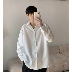 Threebooy Men's White Long Sleeve Loose Casual Cotton Shirt French Cuff Mens Fashion Shirts Slim Fit Camisa Masculina Size M-2XL