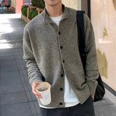 Threebooy Japanese Vintage Cardigan Coats Light Luxury Knitted Lapel Long Sleeve Men Sweater Jacket Leisure Premium Quality Knitwear M-3XL