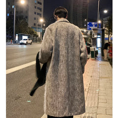 Threebooy Korean Style Medium-length Men's Trench Autumn Winter High Quality Loose Casual Woolen Coat Trendy Overcoat Khaki/Dark Gray