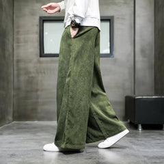 Threebooy 2024 Solid Color Men's Wide Leg Pants Oversized Vintage Men Clothing Loose Corduroy Casual Pants Male Japanese Harajuku Trousers