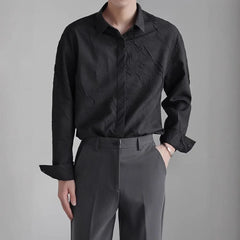 Threebooy French Men's Loose Casual Jacquard Shirt Young and Elegant Handsome Korean Top