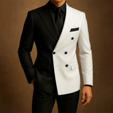 Threebooy Elegant Men Two Tone White Black 2Pic Tuxedos Double Breasted Jacket+Pants Set Party Prom Formal Outfit Stage