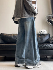 Threebooy American style personality trend men and women straight leg spring and autumn washed jeans couple loose retro casual pants y2k