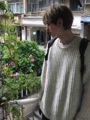Threebooy American Retro Men's Long Sve Sweatirt Autumn Winter Lazy Sle Knitted irt Inner Wear Comfortable Loose Fit round Ne