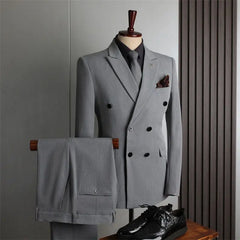 Threebooy Luxury High Quality Men's Suits 2 Pieces Sets Beaded Crystals Double Breasted Slim Fit Tuxedos Wedding Groom Dinner Prom