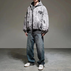 Threebooy American Street Style Autumn Winter Raw Edge Hooded Cotton Coat Men'S Casual Loose Warm Personality Cotton Coat Tops Jacket Men