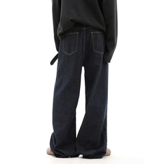 Threebooy Korean Fashion Reverse Design Loose Wide Leg Jeans Men'S Retro High Street Jeans Casual Straight Leg Pants Pants