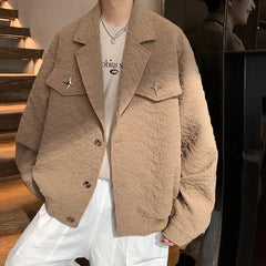 Threebooy 90s Streetwear Old Money American Retro Suit Collar Jacket Men's Spring and Autumn Style Pilot Jacket Short