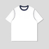 Threebooy Men Cotton Tshirt Round Neck Contrast Collar Loose Fit Streetwear Summer Tee Shirt Breathable Soft Casual Comfort Mens Clothing