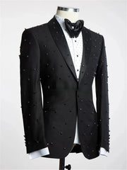 Threebooy Fashion Black Man Beaded Suits Single Breasted 2 Pieces Formal Groom Wedding Slim Fit Tuxedos Customized Male