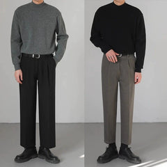 Threebooy Korean Fashion Men Sweater Light Luxury Trendy Mock Neck Knitted Solid Color Pullover Premium Quality Long Sleeve Basic Knitwear