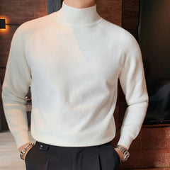Threebooy Smart Casual Autumn Winter Men Sweaters Pullovers Solid Mock Neck Fashion Luxury Thicken Slim Long Sleeve Elastic Knitted Tops