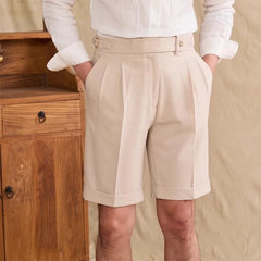 Threebooy New Men Summer Slim-fit British Style Suit Shorts Light Luxury Business Straight-leg Shorts Leisure Button-down Half-pants M-3XL