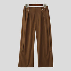 Threebooy Men Pants Solid Color Button Joggers High Waist Casual Trousers Men Streetwear Loose Fashion Male Wide Leg Pants S-5XL