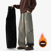 Winter fleece jeans men New thickened warm denim pants patchwork style High street casual jeans men's trend Elastic waist plus