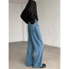 Threebooy Straight Leg Loose Fit Washed Blue Patchwork Jeans Denim Casual Street Style Distressed Vintage Trend High Quality Jeans