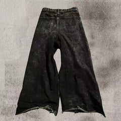 Threebooy Y2K American Fashion New Holes Do Old Washed Baggy Jeans Men Harajuku Vintage Hip-hop Popular Casual High Waist Wide-leg Pants