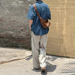 Threebooy New Japanese Style Men Draped Wide Leg Pants Light Luxury Leisure Solid Color Straight Trousers Premium Elegant Sweatpants M-3XL