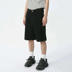 Threebooy Spring Summer New Men's Denim Shorts Solid Color Straight Five Points Fashion Trend Middle Waist Casual Short Pants