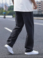 Threebooy New Men's Casual Long Jeans, Classic Men's Straight-Leg Jeans & Wide-Leg Jeans, Solid Color