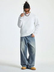 Threebooy 1Pc Men's Wide Pants Brushed Jeans Wide Jeans Y2K New Rocks Jeans Buggy Black Hip-Hop Pants