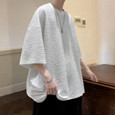 Threebooy Summer Striped Texture T Shirt Men Korean Style Short Sleeve Loose Fashion Casual Easy-care Tshirt Oversized Tops White/Black