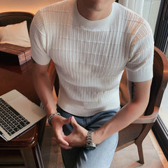 Threebooy Clothing Men Spring High Quality Short Sleeve Knit Sweater/Male Summer High Collar Knit T-Shirts Plus Size S-3XL