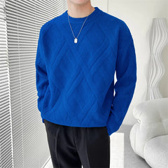 Threebooy Men Round Collar Sweater Autumn Winter Warm Casual Slim Fit Pullovers Homme Thickened Plaid Jacquard Sweater