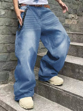 Threebooy Fashion Men's Vintage Jeans Straight Streetwear Personality Hip Hop Trousers Male Youth Loose Wide Legs Denim Pants
