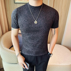Threebooy Summer New Leopard Pattern Short Sleeve T-shirt Half Sleeve Hoodie Bottom Shirt Fashion Slimming Top T-shirt Size 4XL-M