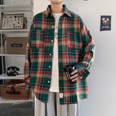 Threebooy Harajuku Long Sleeve Plaid Shirts Men Big Size M-5XL Autumn Chic Loose Vintage High Street All-match Gentleman Camisa