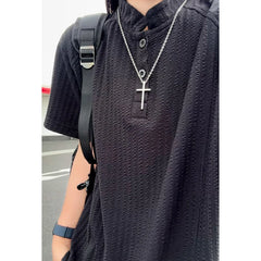 Threebooy Summer Short Sleeved T-shirt Men Black White Casual T Shirt Men Streetwear Hip-hop Loose Pleated Tshirt Mens Top Plus Size 4XL