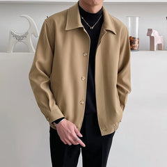Threebooy Autumn Men's Button Harajuku Retro Jacket Casual Korean Streetwear Turn-down Collar  Long Sleeve Coat Luxury Clothing
