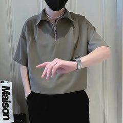 Threebooy Mens Shirt Half Zip Casual Shirt Summer British Daily Business Commuting Office Solid Color Short-Sleeve Top Men'S Clothing