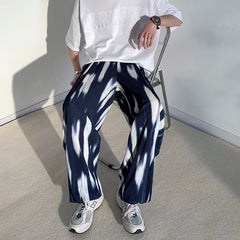 Threebooy Black Tie-dye Wide-leg Pants Men's Summer Loose Straight Ice Silk Drape Casual Pants Korean Style Pleated Pants Men Y2k