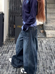 Threebooy Y2K Fashion New Letters Embroidered Washed Baggy Jean Women Gothic Harajuku Vintage Hip Hop Pop Casual High Waist Wide Leg Pants