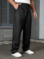 Threebooy Homme Men plus Size Casual Solid Color Diagonal Pocket Straight Leg Pants Simple Design Autumn Collection
