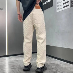 Threebooy Vintage Jacquard Jeans Men's Street American Straight Wide-leg Jeans Streetwear Loose Pants Y2K Fashion Pantalones Hombre