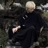 New Chinese Style Men's Short Sleeve Shirt Tang Suit Chinese Folk Short Sleeve Shirt Half Vest Style Clothing