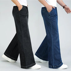 Threebooy Autumn Winter New High Street Men Thick High Waist Flare Jeans Loose Washed Comfortable All-match Elastic Jeans Straight Pants