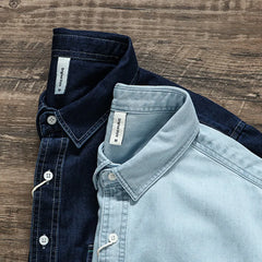 Threebooy Spring And Autumn Men's Denim Long Sleeved Shirt With Double Pockets American Work Style Loose Fitting Washed Denim Shirt Jacket