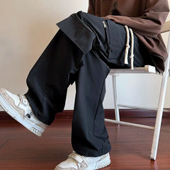Threebooy Cargo Pants Men Fashion Retro Pocket Casual Pants Men Japanese Streetwear Hip-hop Loose Wide Leg Pants Mens Vintage Trousers