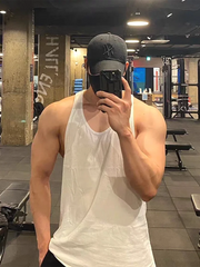 Threebooy American Style Hard Man Pure Cotton Tank Top Muscle Men U Shaped Large Collar Sleeveless T Shirt Iron Training Sports Shoulde...