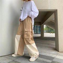 Threebooy Elegant Fashion Harajuku Slim Fit Ropa Hombre Loose Sport All Match Casual Pants Solid Pockets Patchwork Straight Leg Pants