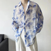 Threebooy Mens Shirt Ink Style Tie-Dye Shirt Niche Personality Streetwear Beach Vacation Chiffon Long-Sleeve Top Men'S Clothing Summer