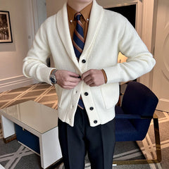 Threebooy Winter Men's Knitted Luxury Buttons Cardigan Sweatercoat Long Sleeve Casual Streetwear Suit Collar Solid Vintage Coat New