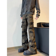 Threebooy Y2K Streetwear Camouflage Slim Flare Jeans Pants For Men Designer Clothes Harajuku Hip Hop