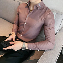 Threebooy Cheap Business Men Shirt Brand Fashion Long Sleeve Shirt Men All Match Slim Fit Striped Shirts Men Formal Wear Blouse Homme